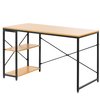 Basicwise Industrial Rectangular Wood and Metal Home Office Computer Desk with 2 Side Shelves, Natural QI003992.NC